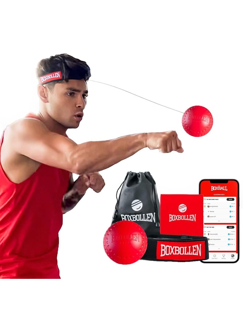 Boxbollen® Boxing Reflex Ball - Celebrity-Endorsed Home Workout Game - App-Connected Punch Counter - Hand Eye Coordination Training Ball - Christmas Gift for Boxers, All Ages - Stocking Stuffer - Red